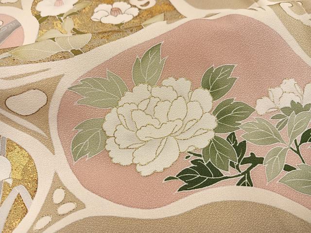 平和屋着物●訪問着 駒刺繍 草花文 金彩 正絹 逸品 AABN1682ph