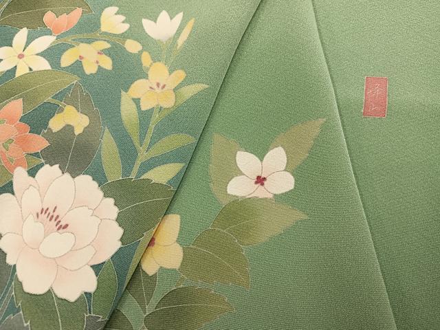 平和屋着物●訪問着 友禅 作家物 峰山 草花文 暈し染め 正絹 逸品 AABN1685ph