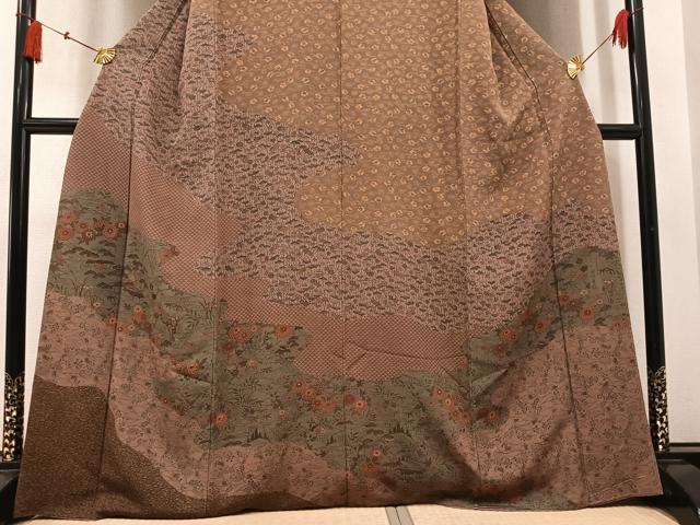 平和屋着物●人間国宝・南部芳松の息子 伝統工芸伝承者彫刻・南部幸雄 型染 訪問着 風景草花文 鬼しぼ縮緬 正絹 逸品 AABN1691ph