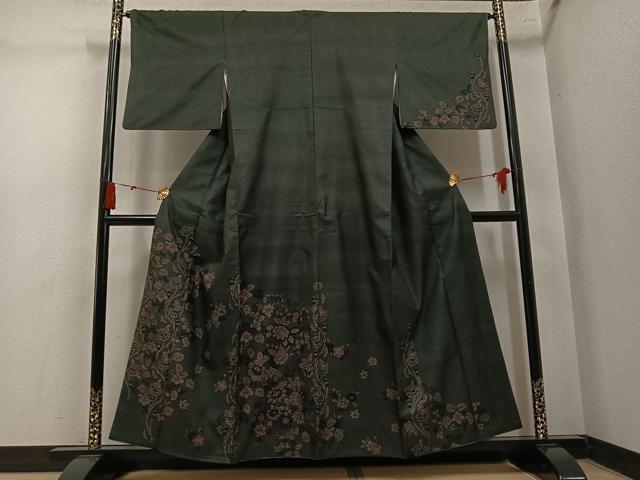 平和屋着物●本場大島紬 訪問着 9マルキ 花鳥文 三越扱い 正絹 逸品 AABN1693ph