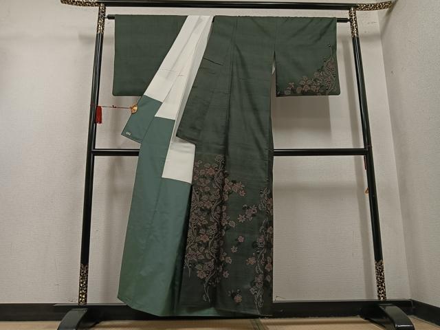 平和屋着物●本場大島紬 訪問着 9マルキ 花鳥文 三越扱い 正絹 逸品 AABN1693ph