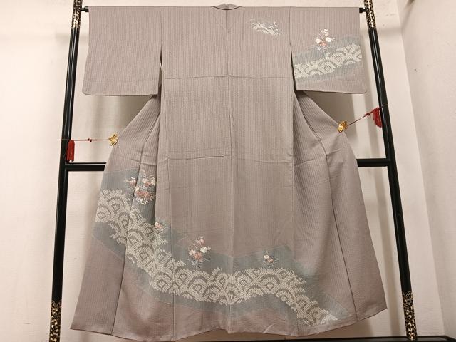 平和屋着物●訪問着 絞り 刺繍 草花文 正絹 逸品 AABN1695ph