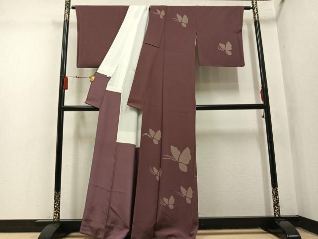 平和屋着物●訪問着 絞り 舞蝶文 正絹 逸品 AABN1702ph
