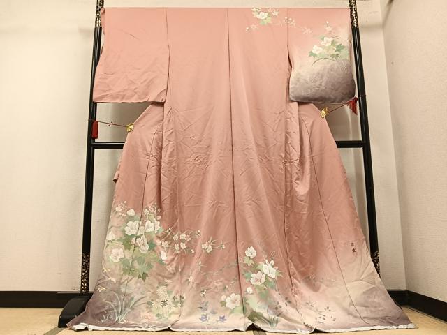 平和屋着物●訪問着 作家物 景雲 草花文 暈し染め 仮絵羽 正絹 逸品 未使用 AABN1720ph