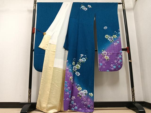 平和屋着物●豪華振袖 舞花文 暈し染め 正絹 逸品 AABN1724ph