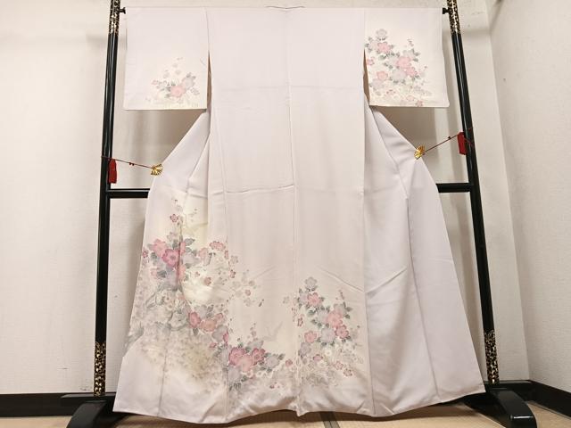 平和屋着物●訪問着 群れ鶴花文 暈し染め ラメ 正絹 逸品 AABN1725ph