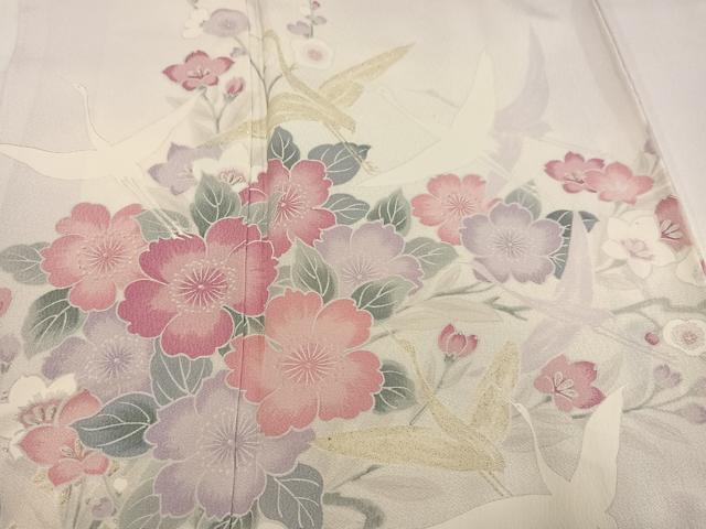 平和屋着物●訪問着 群れ鶴花文 暈し染め ラメ 正絹 逸品 AABN1725ph