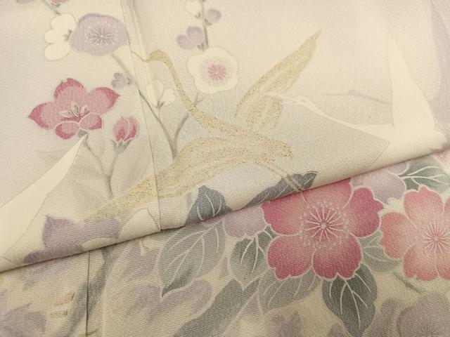平和屋着物●訪問着 群れ鶴花文 暈し染め ラメ 正絹 逸品 AABN1725ph