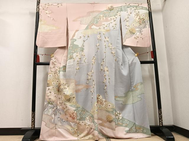平和屋着物●訪問着 辻が花 駒刺繍 雪輪草花文 金彩 正絹 逸品 AABN1730ph