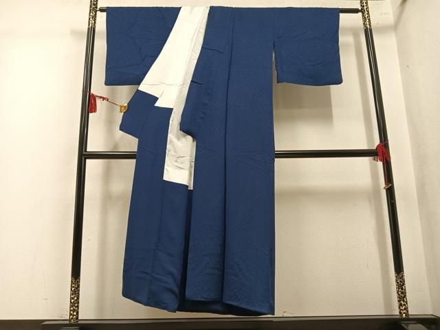 平和屋着物●上質な色無地 作家物 霊芝草木染 草花地紋 藍鉄色 正絹 逸品 AABN1741ph