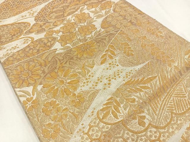 平和屋着物◎六通柄袋帯 草花文 金糸 正絹 逸品 AABN1768bw