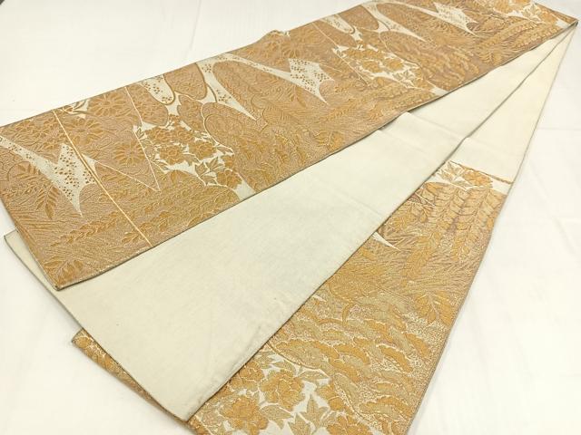 平和屋着物◎六通柄袋帯 草花文 金糸 正絹 逸品 AABN1768bw