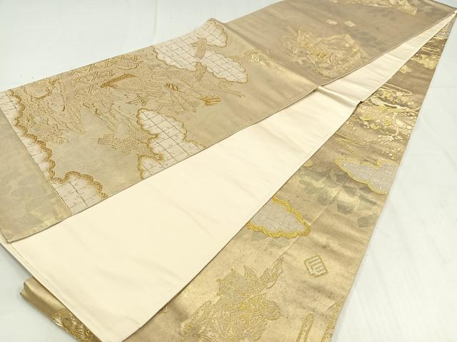 平和屋着物◎全通柄袋帯 花車文 金銀糸 正絹 逸品 AABN1772bw