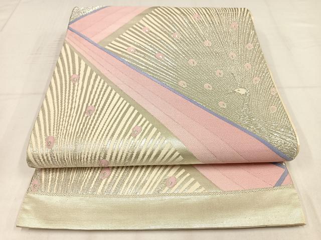 平和屋着物◎六通柄袋帯 唐織 孔雀 銀糸 正絹 逸品 AABN1796bw