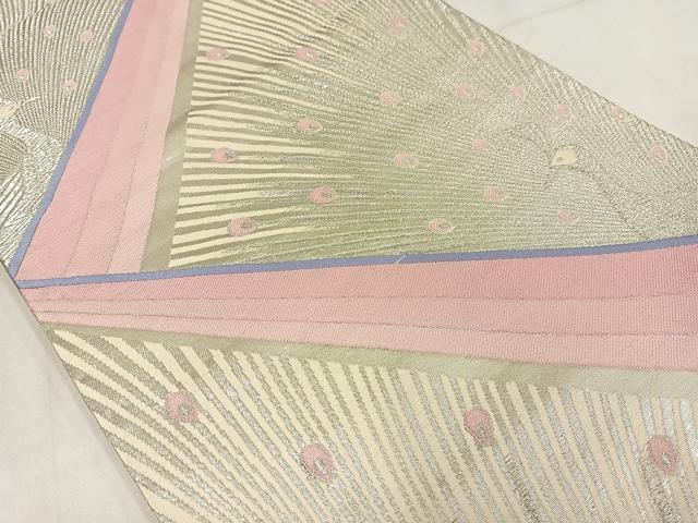平和屋着物◎六通柄袋帯 唐織 孔雀 銀糸 正絹 逸品 AABN1796bw