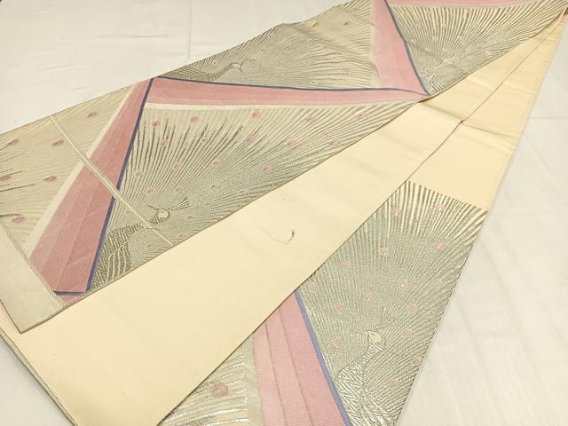 平和屋着物◎六通柄袋帯 唐織 孔雀 銀糸 正絹 逸品 AABN1796bw