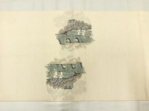 平和屋着物◎結城大島紬 太鼓柄袋帯 すくい織 風景文 正絹 逸品 AABN1797bw