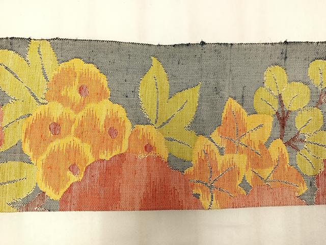 平和屋着物◎八寸名古屋帯 紬地 草花文 正絹 逸品 AABN1800bw