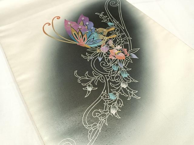 平和屋着物◎太鼓柄袋帯 花唐草文 蝶 金銀彩 正絹 逸品 AABN1803bw