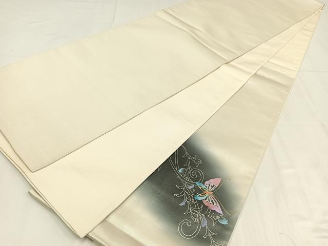 平和屋着物◎太鼓柄袋帯 花唐草文 蝶 金銀彩 正絹 逸品 AABN1803bw