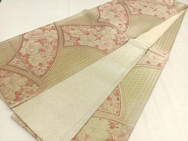 平和屋着物◎佐賀錦 六通柄袋帯 草花文 金銀糸 正絹 逸品 AABN1806bw