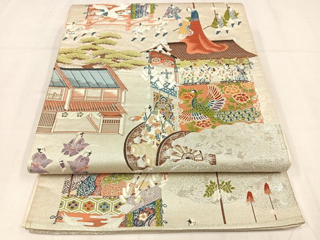 平和屋着物◎六通柄袋帯 唐織 祇園の華 銀糸 正絹 逸品 AABN1810bw