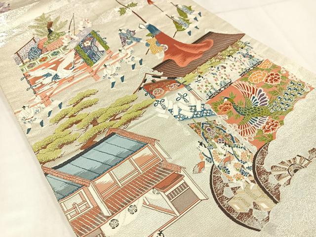平和屋着物◎六通柄袋帯 唐織 祇園の華 銀糸 正絹 逸品 AABN1810bw