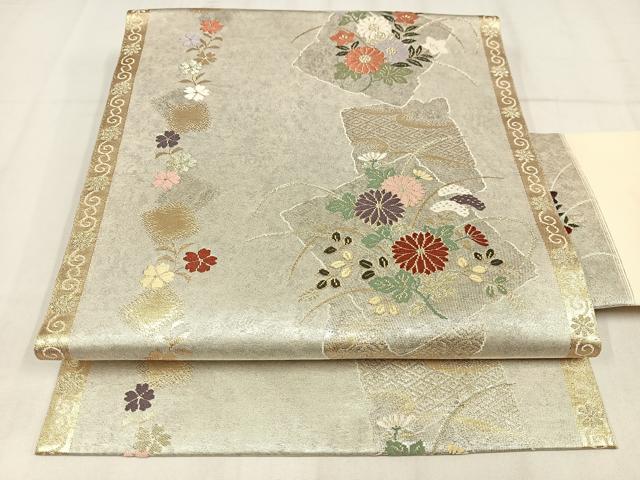平和屋着物◎九寸名古屋帯 唐織 小袖金彩錦 草花文 金銀糸 正絹 逸品 AABN1812bw