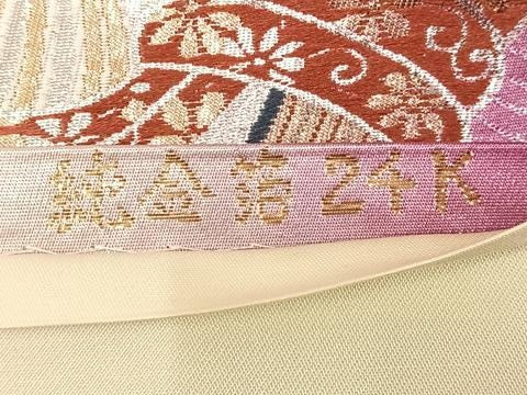 平和屋着物◎六通柄袋帯 唐織 飛鶴文 純金箔24K 正絹 逸品 AABN1813bw