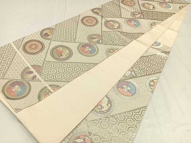 平和屋着物◎六通柄袋帯 唐織 花蝶文 銀糸 正絹 逸品 AABN1814bw