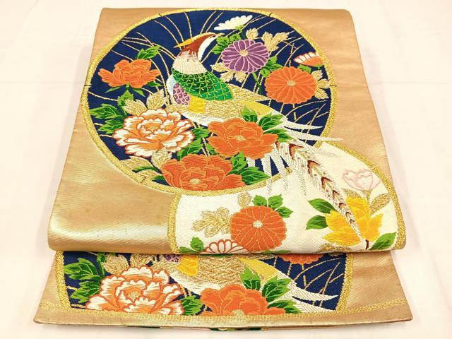 平和屋着物◎六通柄袋帯 唐織 花鳥丸文 金糸 正絹 逸品 AABN1817bw