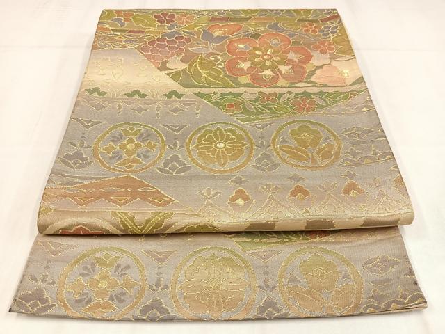 平和屋着物◎六通柄袋帯 更紗花文 金糸 正絹 逸品 AABN1818bw