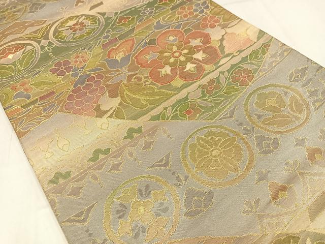 平和屋着物◎六通柄袋帯 更紗花文 金糸 正絹 逸品 AABN1818bw