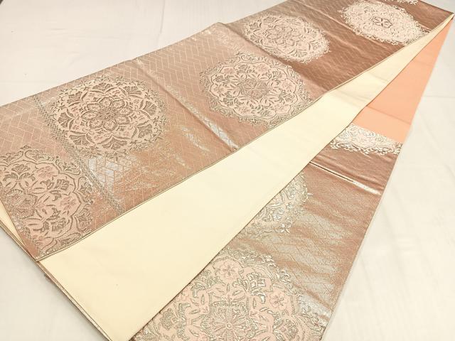 平和屋着物◎六通柄袋帯 唐織 正倉院花文 銀糸 正絹 逸品 AABN1819bw