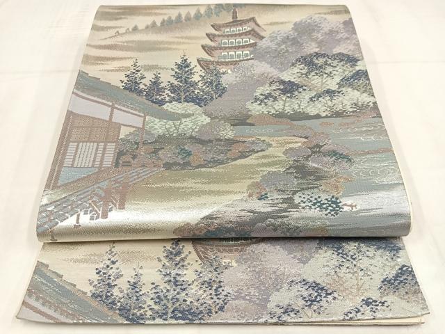 平和屋着物◎六通柄袋帯 名勝百景 醍醐三宝院 銀糸 正絹 逸品 AABN1820bw