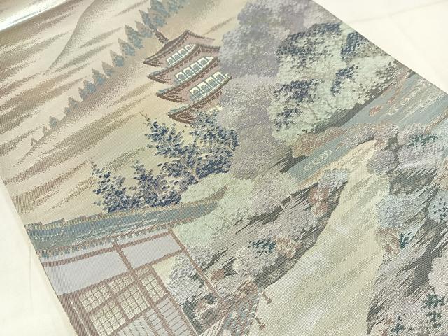 平和屋着物◎六通柄袋帯 名勝百景 醍醐三宝院 銀糸 正絹 逸品 AABN1820bw
