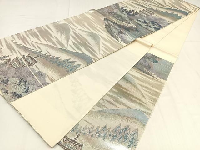 平和屋着物◎六通柄袋帯 名勝百景 醍醐三宝院 銀糸 正絹 逸品 AABN1820bw