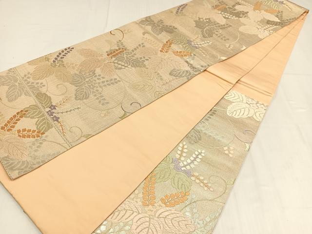 平和屋着物◎六通柄袋帯 唐織 草花文 金銀糸 正絹 逸品 AABN1822bw