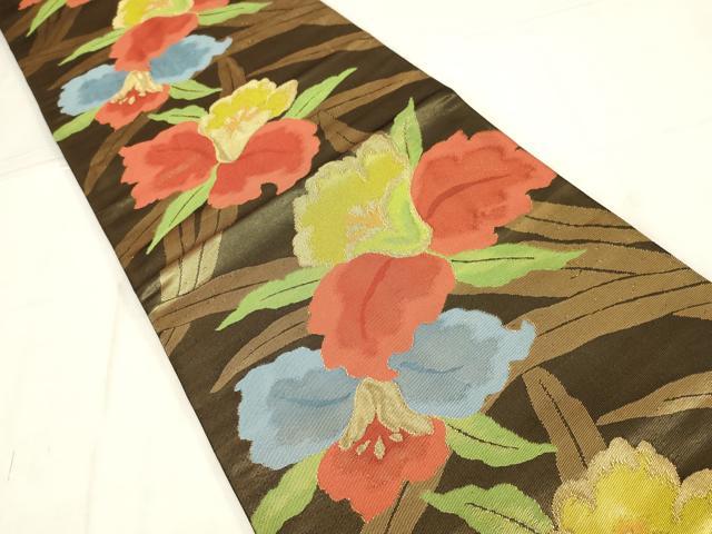 平和屋着物◎六通柄袋帯 草花文 金糸 正絹 逸品 AABN2161ou