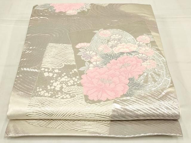 平和屋着物◎六通柄袋帯 唐織 色紙重ね花文 金銀糸 正絹 逸品 AABN2163ou