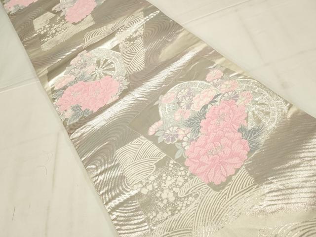 平和屋着物◎六通柄袋帯 唐織 色紙重ね花文 金銀糸 正絹 逸品 AABN2163ou