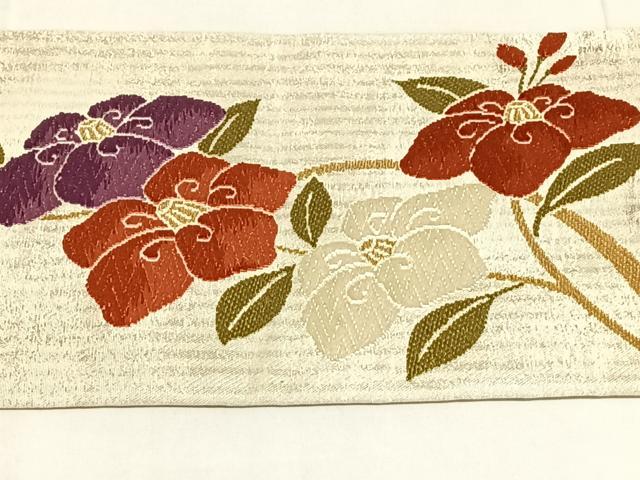 平和屋着物◎九寸名古屋帯 枝花文 金銀糸 正絹 逸品 AABN2201dk
