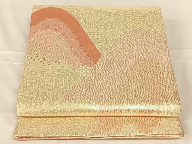 平和屋着物◎佐賀錦 両面 六通柄袋帯 重ね山文 金糸 正絹 逸品 AABN2204dk