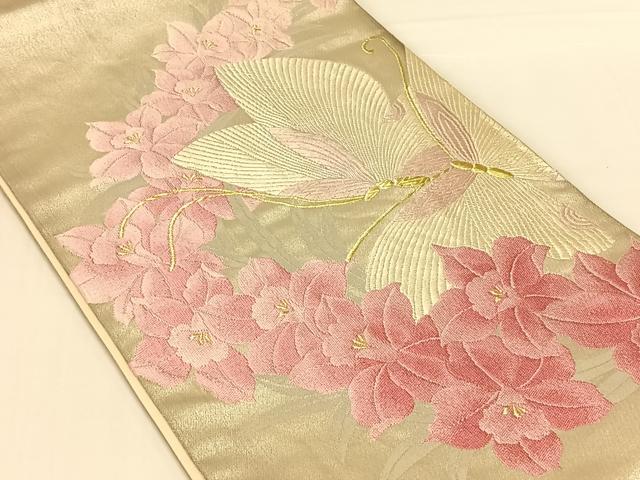 平和屋着物◎六通柄袋帯 唐織 花蝶文 金銀糸 正絹 逸品 AABN2209dk