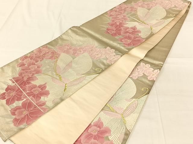 平和屋着物◎六通柄袋帯 唐織 花蝶文 金銀糸 正絹 逸品 AABN2209dk
