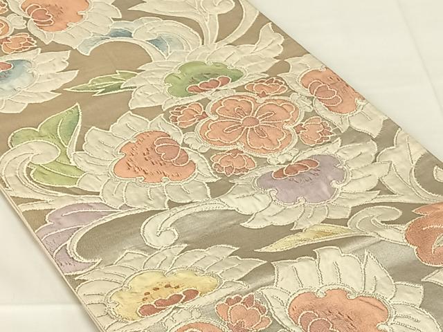 平和屋着物◎六通柄袋帯 更紗花文 金糸 正絹 逸品 AABN2218dk