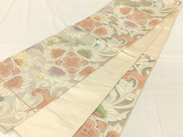 平和屋着物◎六通柄袋帯 更紗花文 金糸 正絹 逸品 AABN2218dk