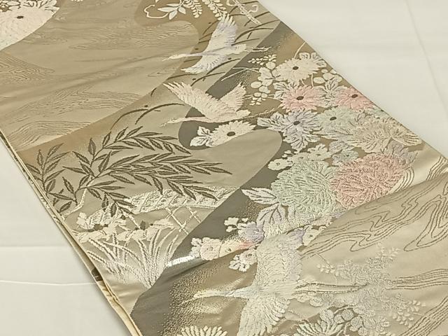 平和屋着物◎六通柄袋帯 唐織 飛鶴花文 金銀糸 正絹 逸品 AABN2235dk