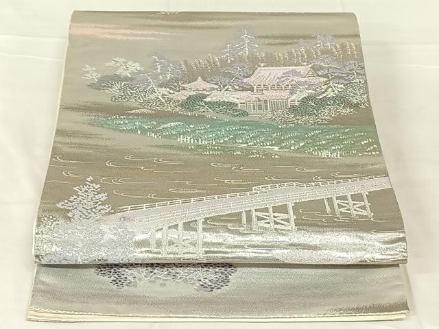 平和屋着物◎六通柄袋帯 風景文 金銀糸 正絹 逸品 AABN2238dk
