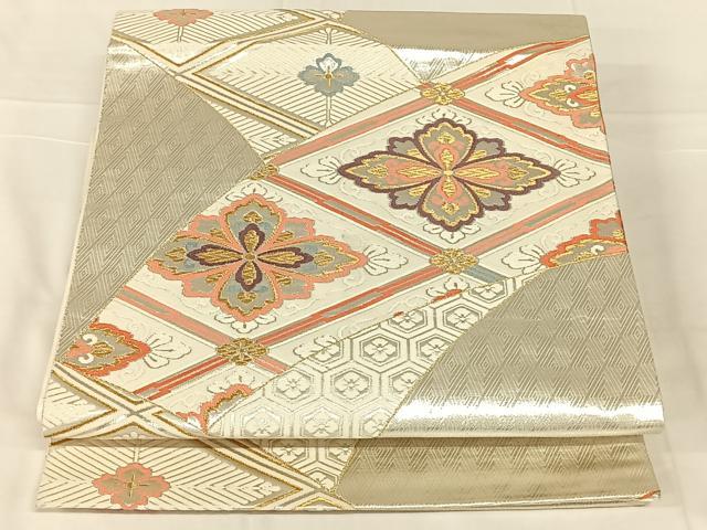 平和屋着物◎六通柄袋帯 花菱文 金銀糸 正絹 逸品 AABN2240dk